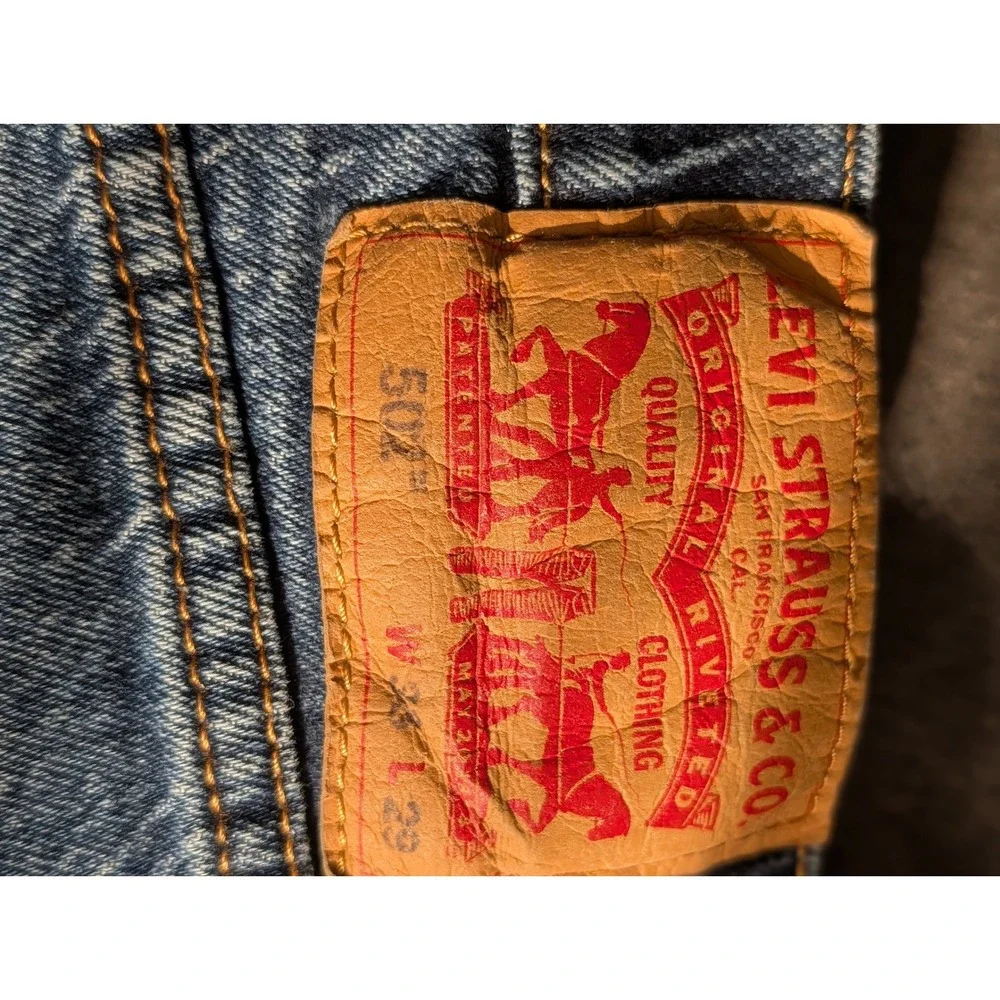 Levis 502 Regular Taper Mens Jeans Blue Medium Wash Denim 34x29 Distressed